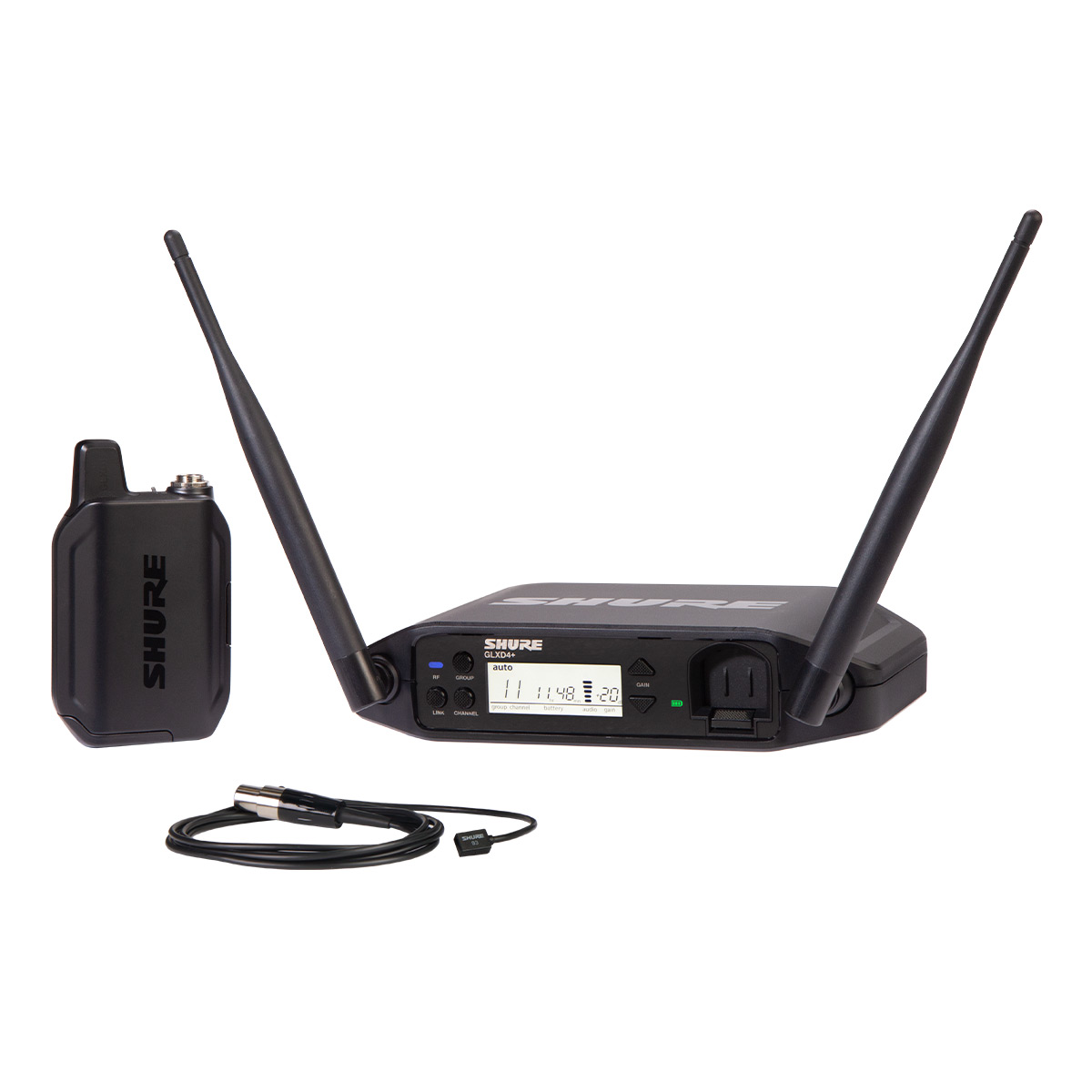 Shure GLXD14+/93-Z3 Dual Band Wireless System with GLXD4+ Tabletop Receiver, GLXD1+ Bodypack Transmitter, & WL93 Miniature Laval