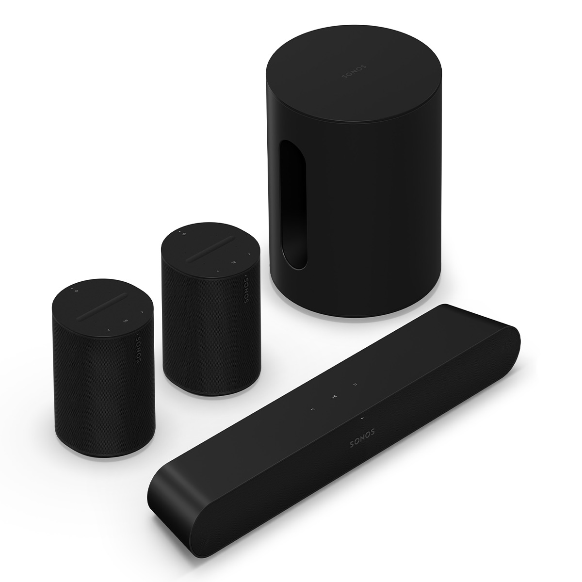 Sonos Immersive Set with Ray Compact Soundbar, Sub Mini Wireless Subwoofer, and Pair of Era 100 Wireless Smart Speaker (Black)