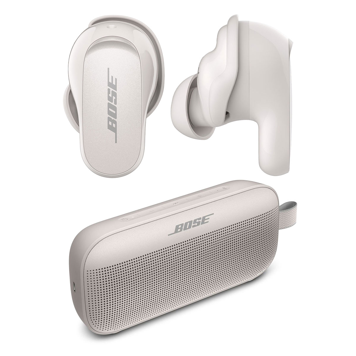 Bose QuietComfort Earbuds II True Wireless with Personalized Noise Cancellation (Soapstone) Bose SoundLink Flex Bluetooth Portab