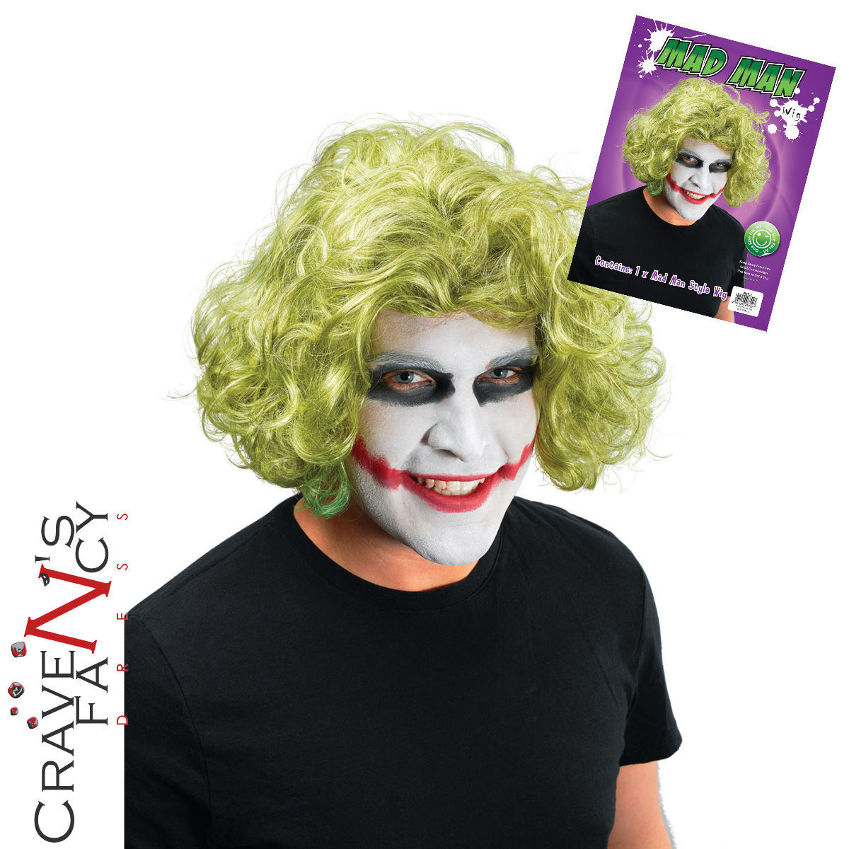 Green Joker Wig Halloween Bat Mad Man Fancy Dress Costume Accessory New