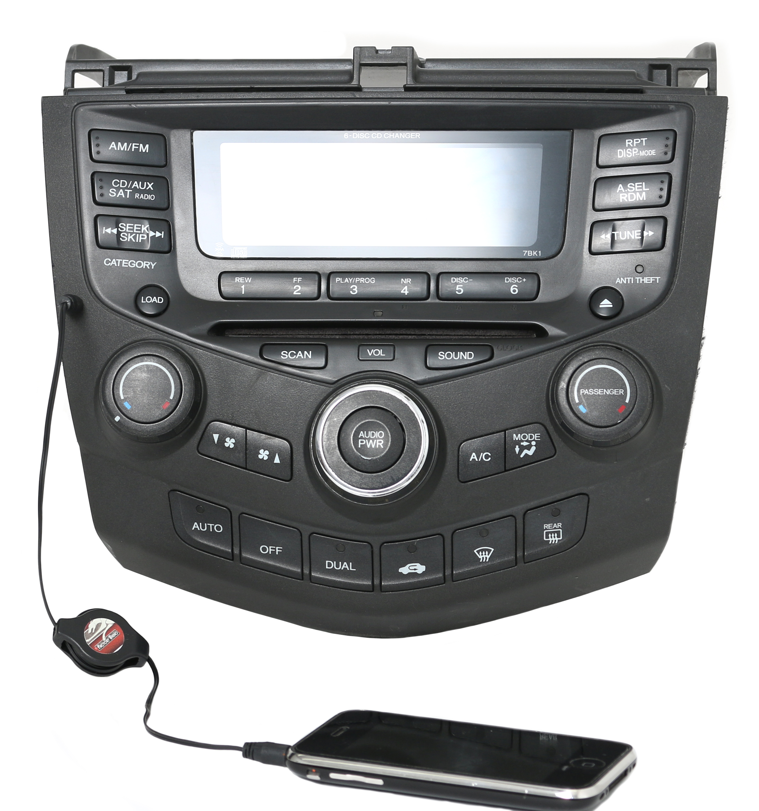 Reman and Aux Mod SERVICE for 04-07 Honda Accord AMFM Radio 6 Disc Temp Controls - 1 Factory Radio