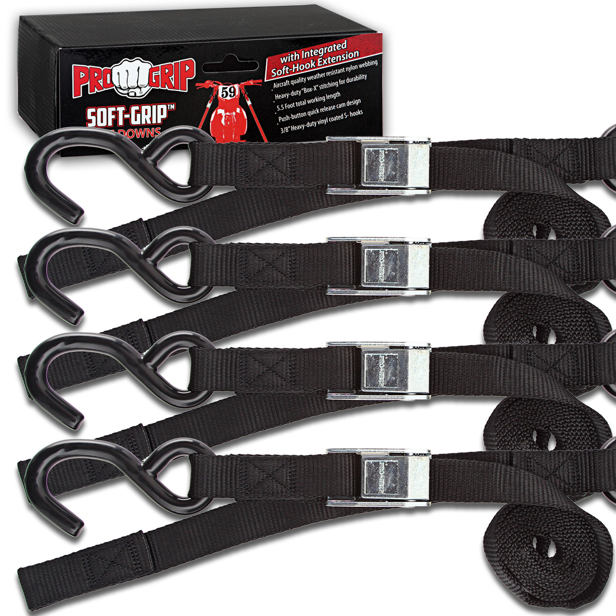 Progrip Powersports Motorcycle Soft Loop Tie Down Straps Lab Tested (4 Pack) - Picture 5 of 12
