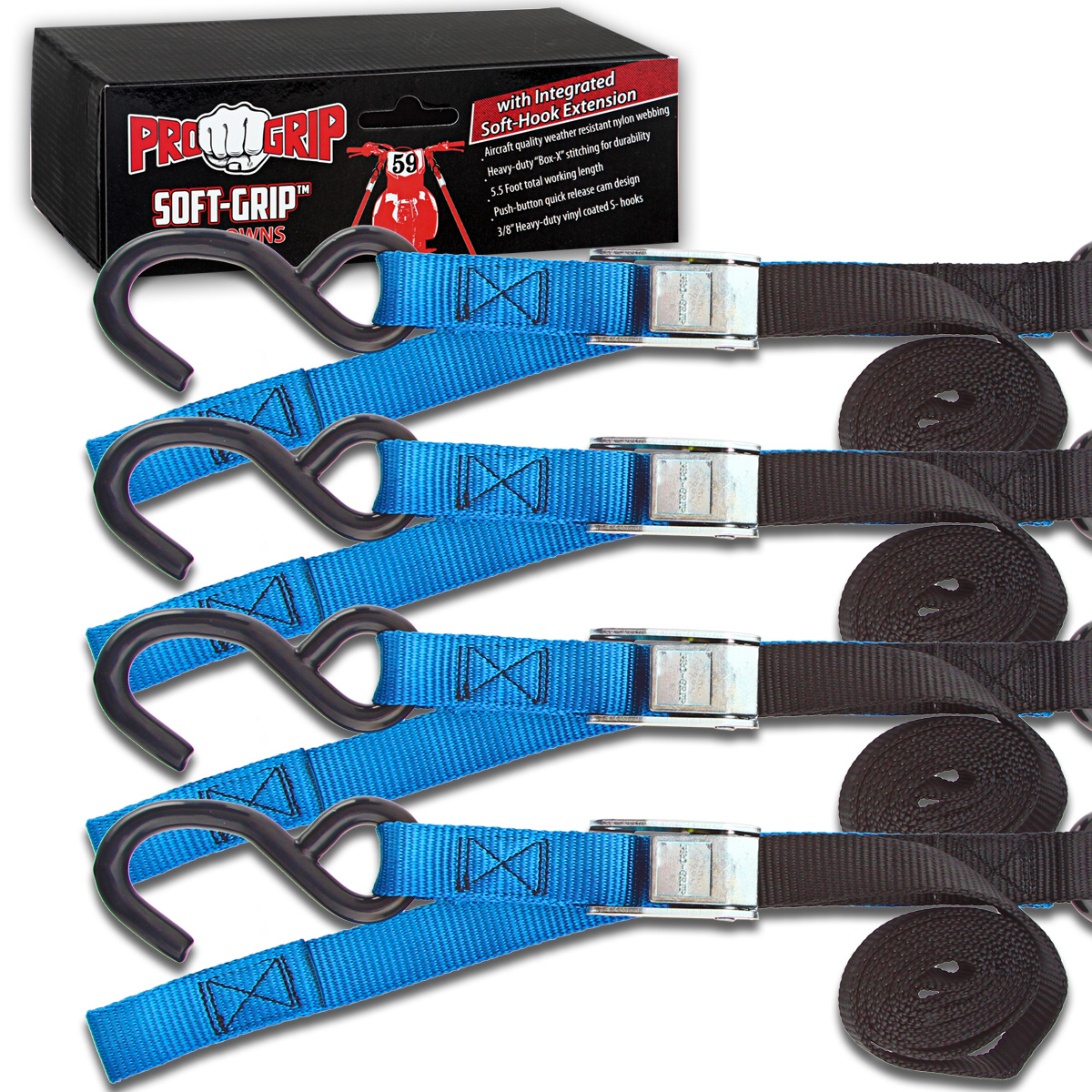 Progrip Powersports Motorcycle Soft Loop Tie Down Straps Lab Tested (4 Pack) - Picture 7 of 12