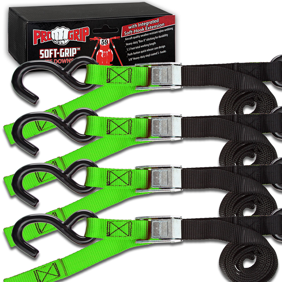 Progrip Powersports Motorcycle Soft Loop Tie Down Straps Lab Tested (4 Pack) - Picture 9 of 12