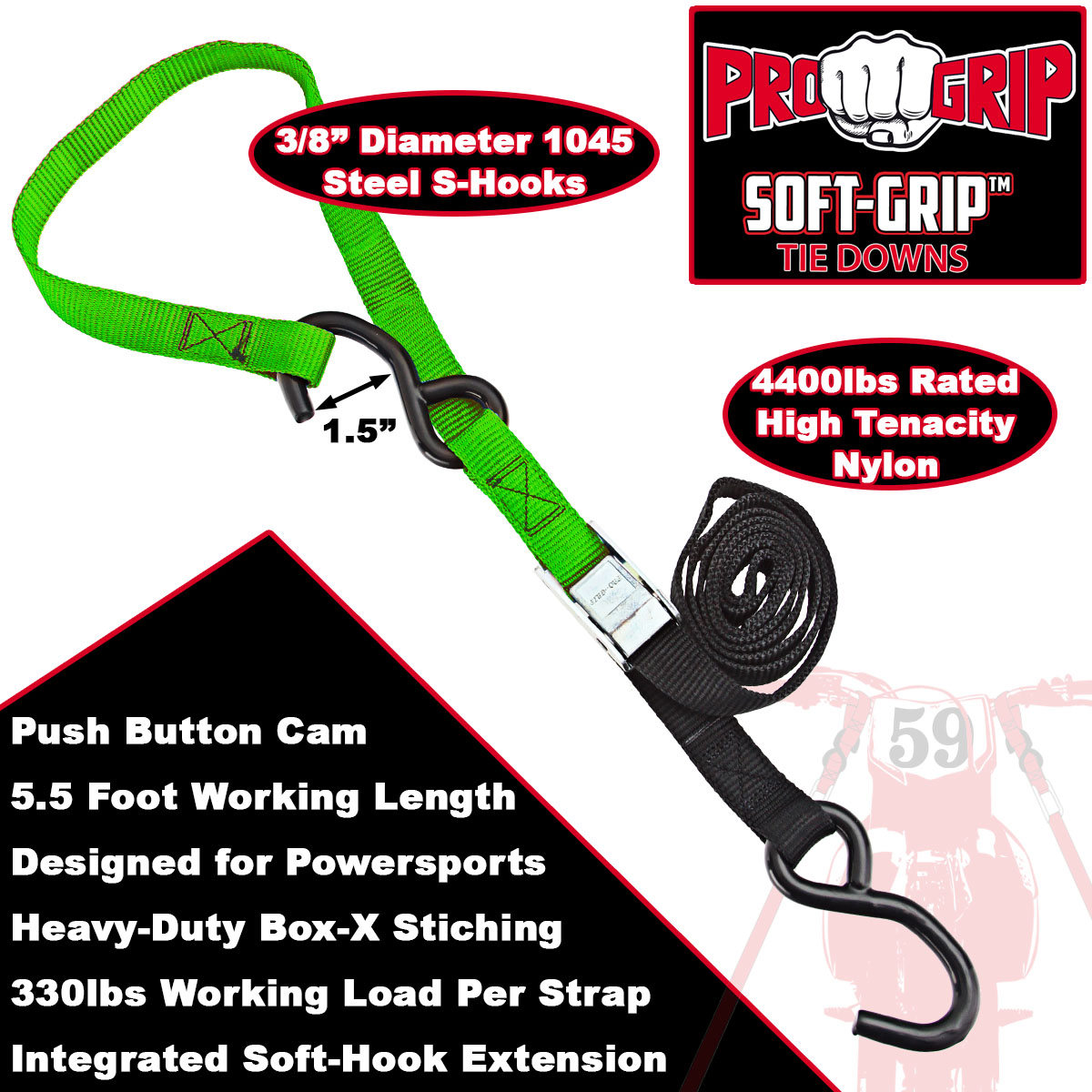 Progrip Powersports Motorcycle Soft Loop Tie Down Straps Lab Tested (4 Pack) - Picture 10 of 12