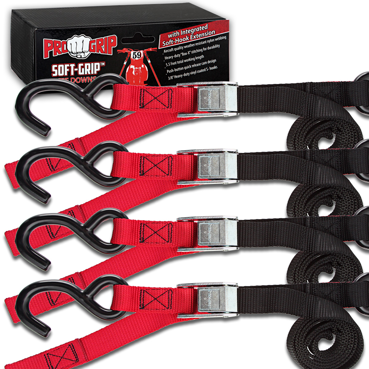 Progrip Powersports Motorcycle Soft Loop Tie Down Straps Lab Tested (4 Pack) - Picture 11 of 12