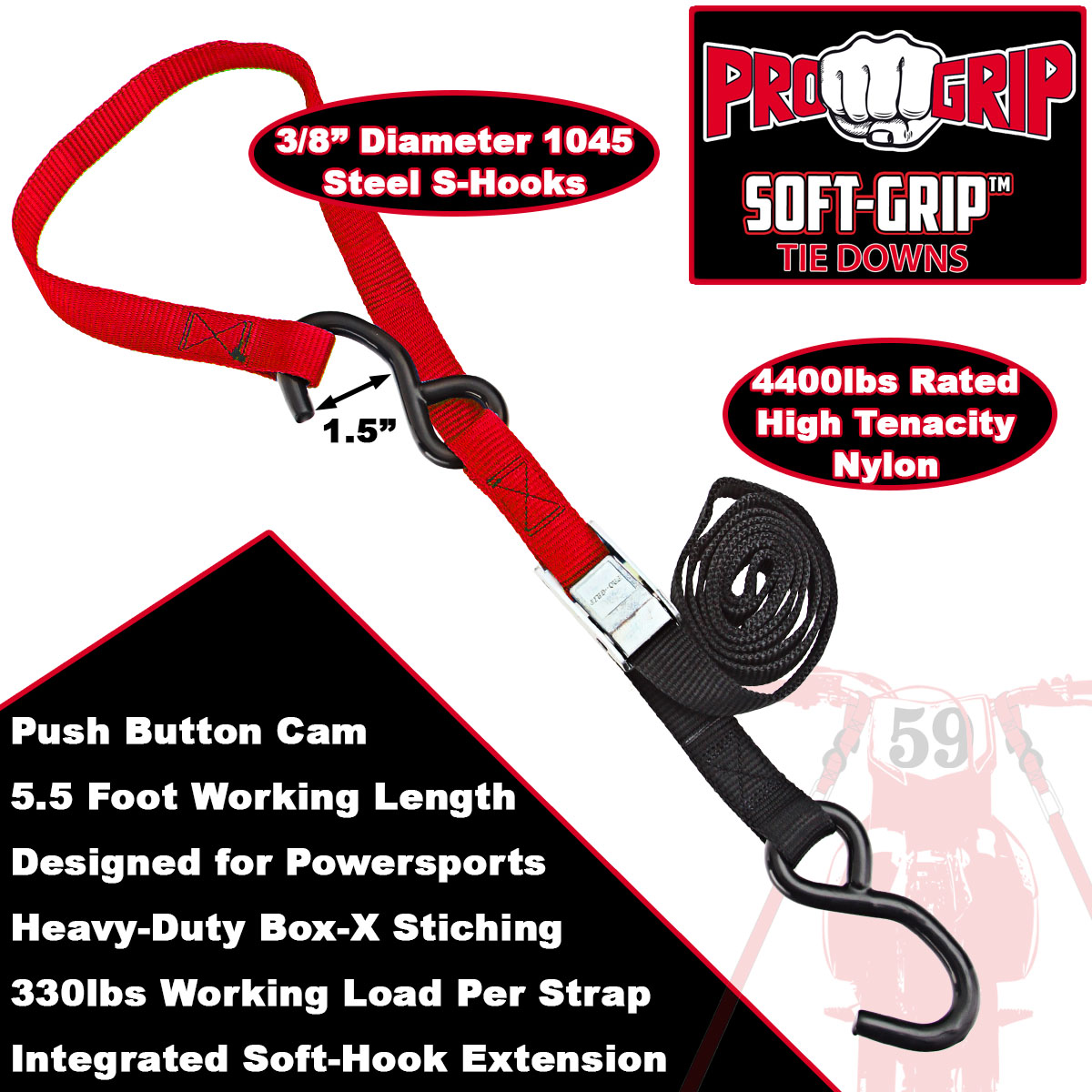 Progrip Powersports Motorcycle Soft Loop Tie Down Straps Lab Tested (4 Pack) - Picture 12 of 12