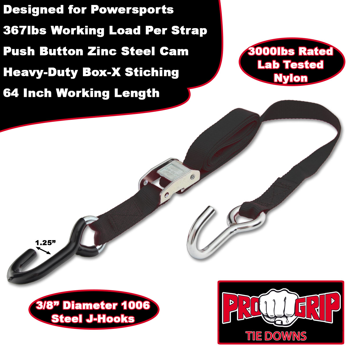 Progrip Powersports Motorcycle Tie Down Straps Lab Tested (2 Pack) - Picture 5 of 13