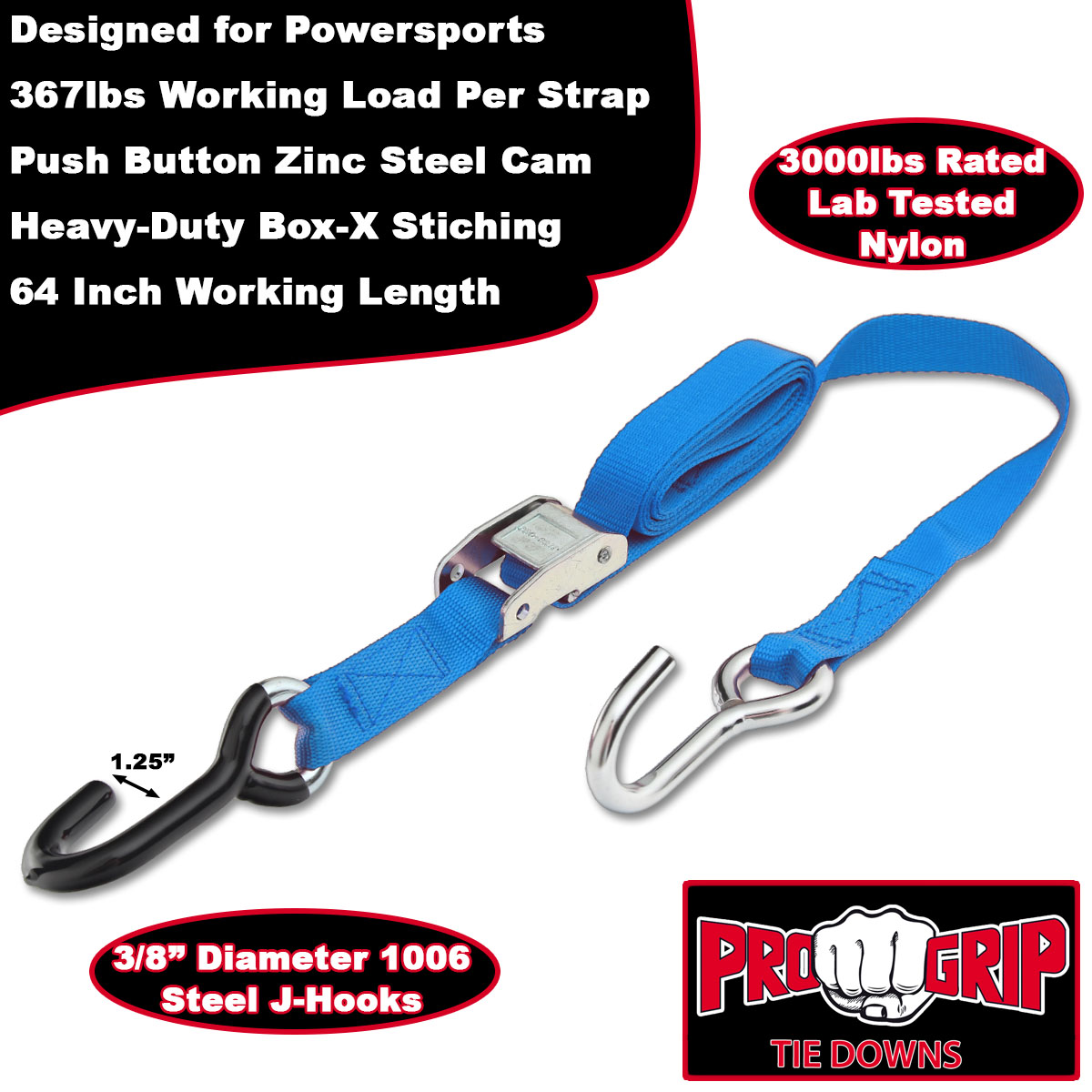 Progrip Powersports Motorcycle Tie Down Straps Lab Tested (2 Pack) - Picture 7 of 13