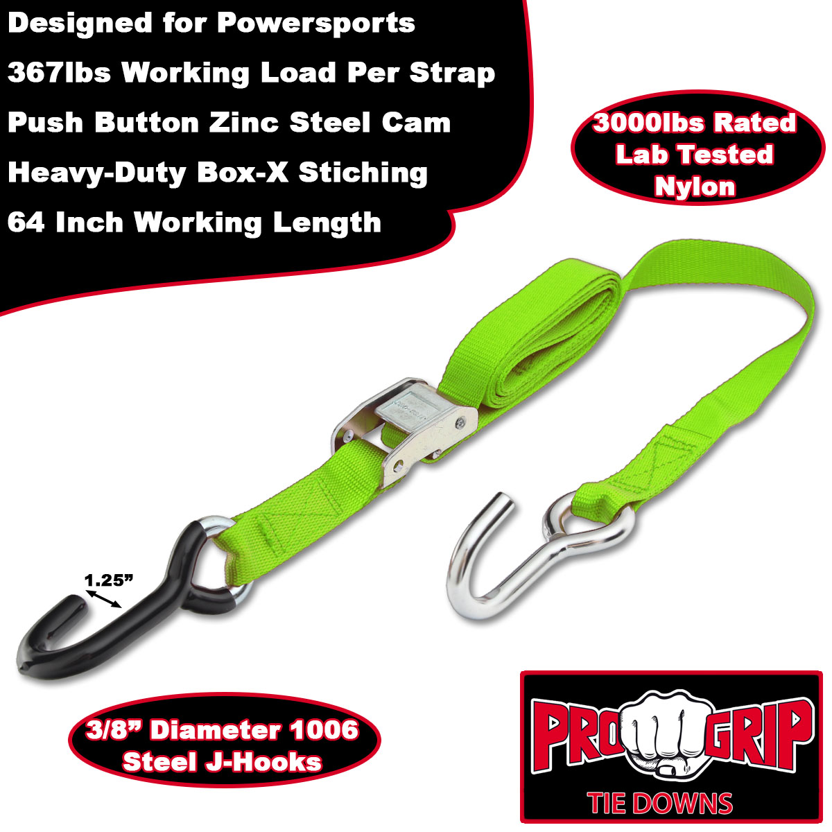 Progrip Powersports Motorcycle Tie Down Straps Lab Tested (2 Pack) - Picture 9 of 13