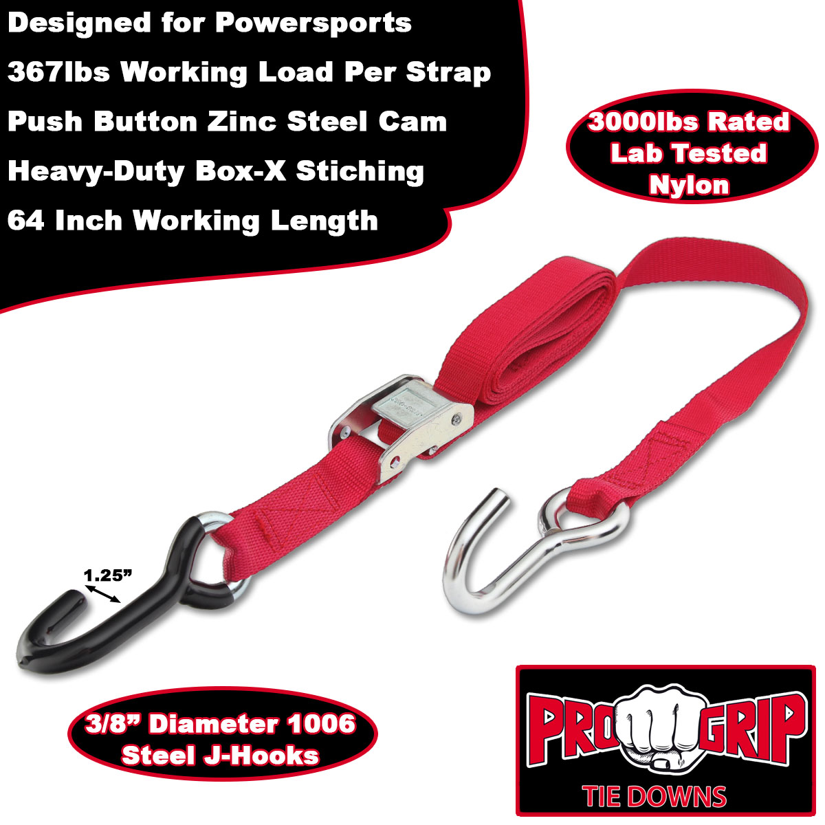 Progrip Powersports Motorcycle Tie Down Straps Lab Tested (2 Pack) - Picture 11 of 13