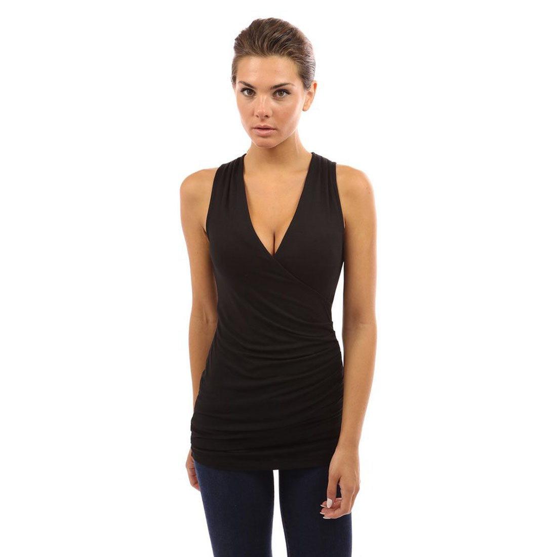 Womens V Neck Tank Tops Ladies Sleeveless Casual Basic Tee Vest Top ...