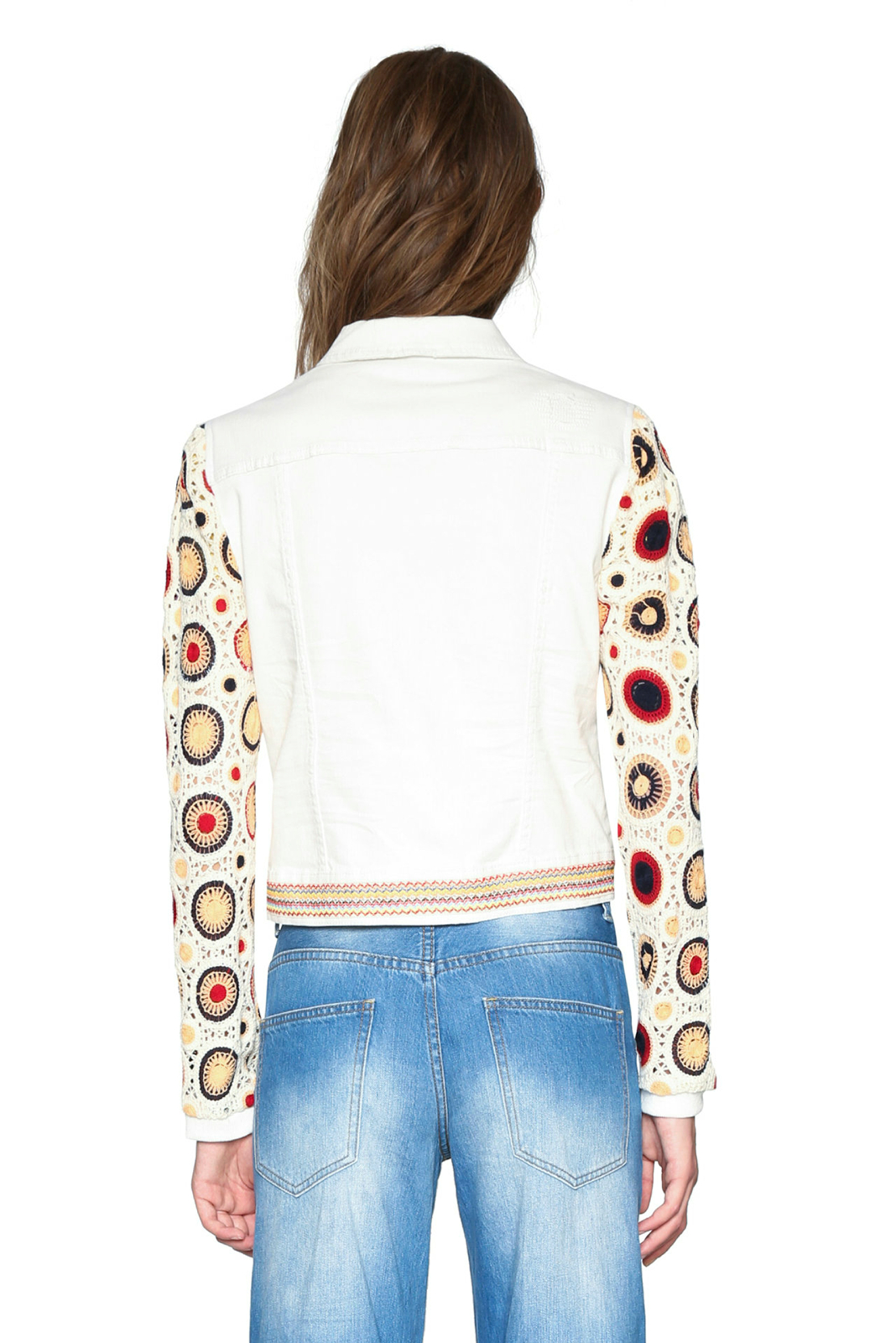 Chaqueta vaquera Desigual Blanco Kenia Brillante Mangas de Desigual Women's Kenya Denim Crochet Sleeve Jacket