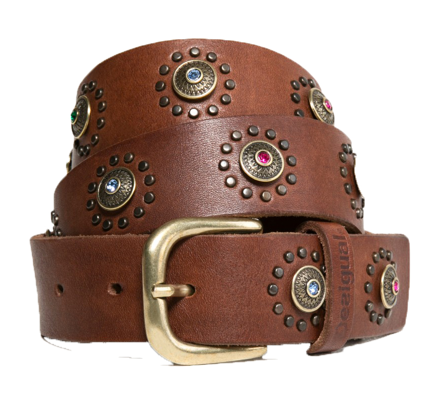 Desigual Brown Rhinestone Encrusted Trabilla Piedras Leather Belt RRP?64