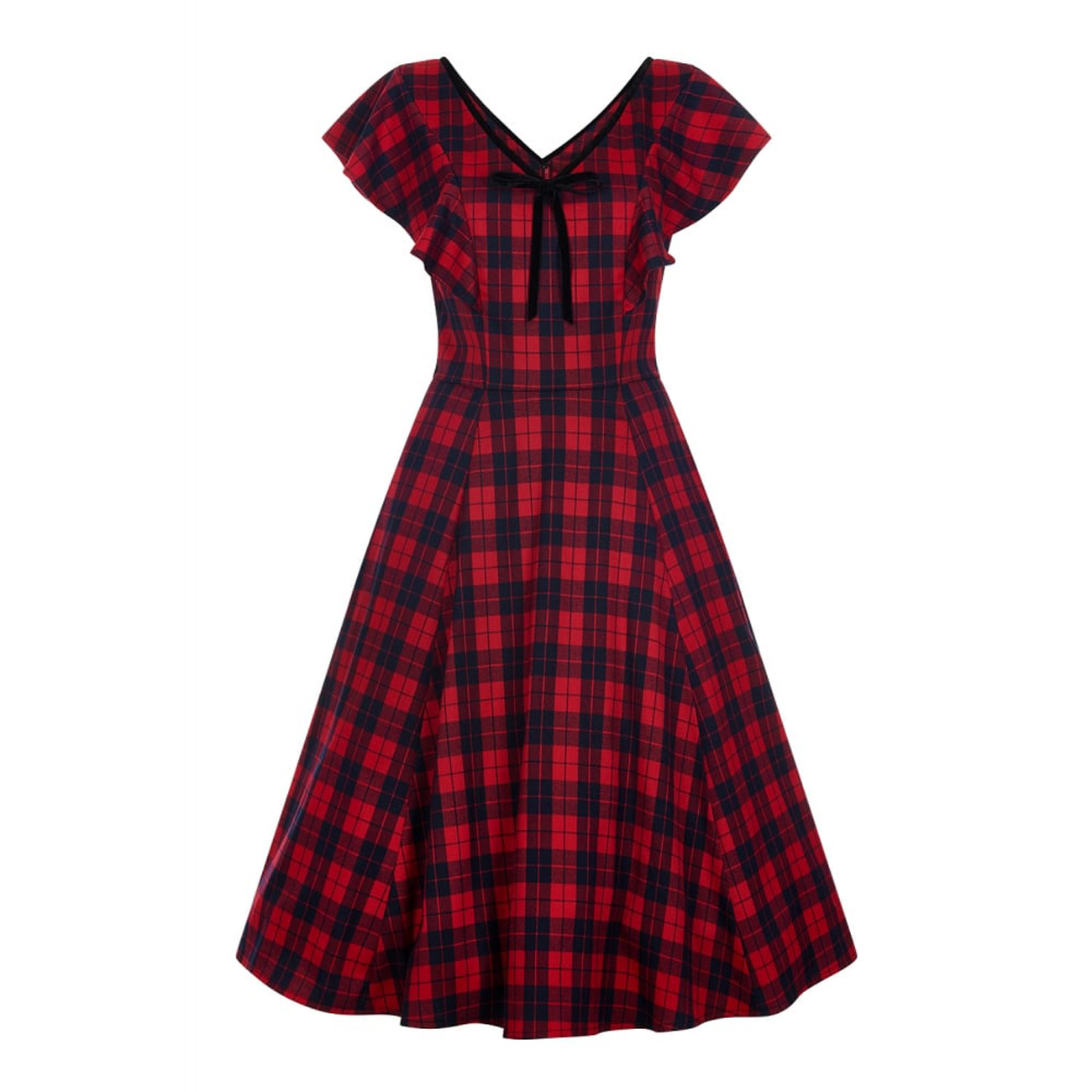 Collectif Vintage Red /& Navy Arabella Ettrick Check Swing Dress Sz 8-22 1950s