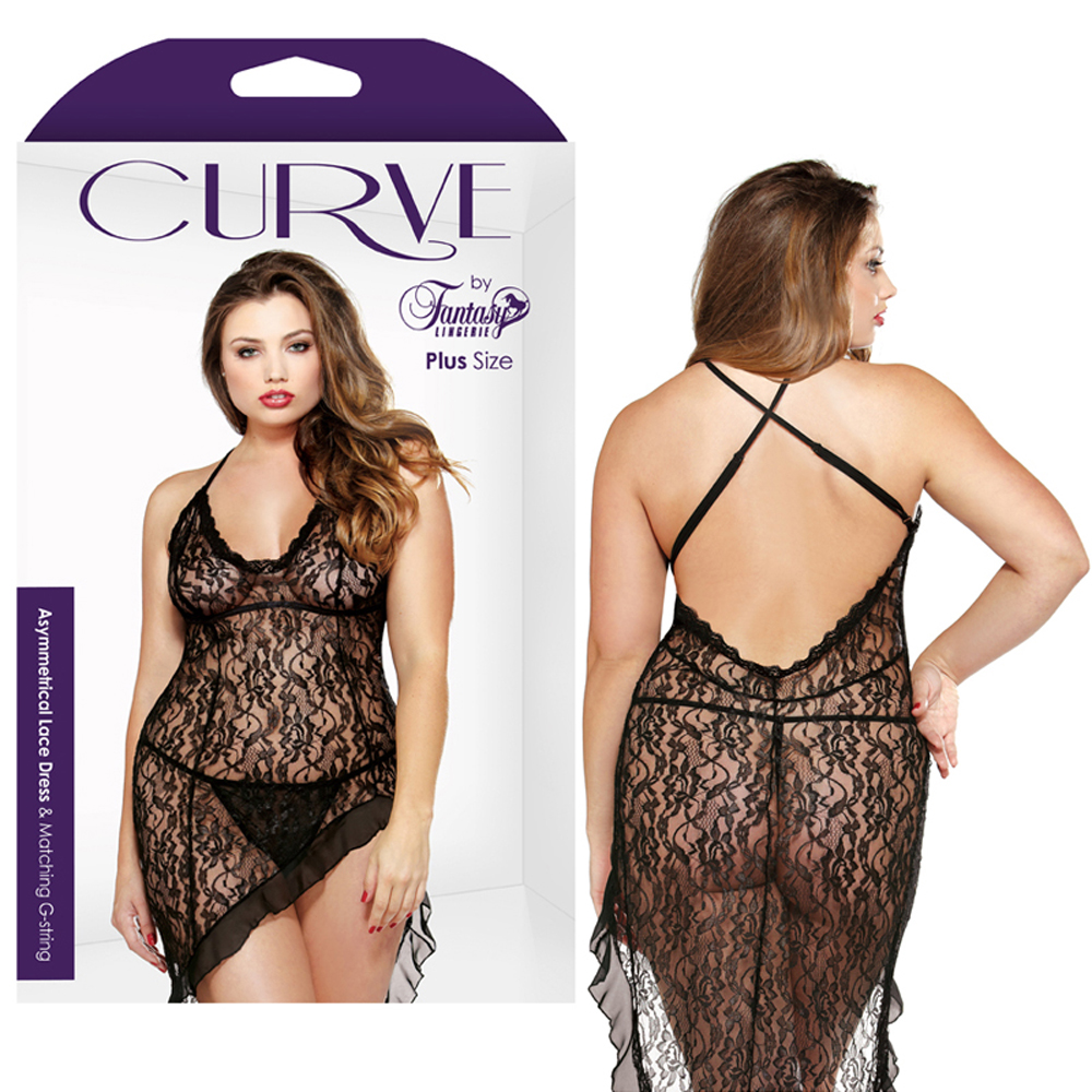 Curve Asymmetric Lace Dress & G Black 3X/4X Curve Asymmetric Lace Dress & G Black 3X/4X