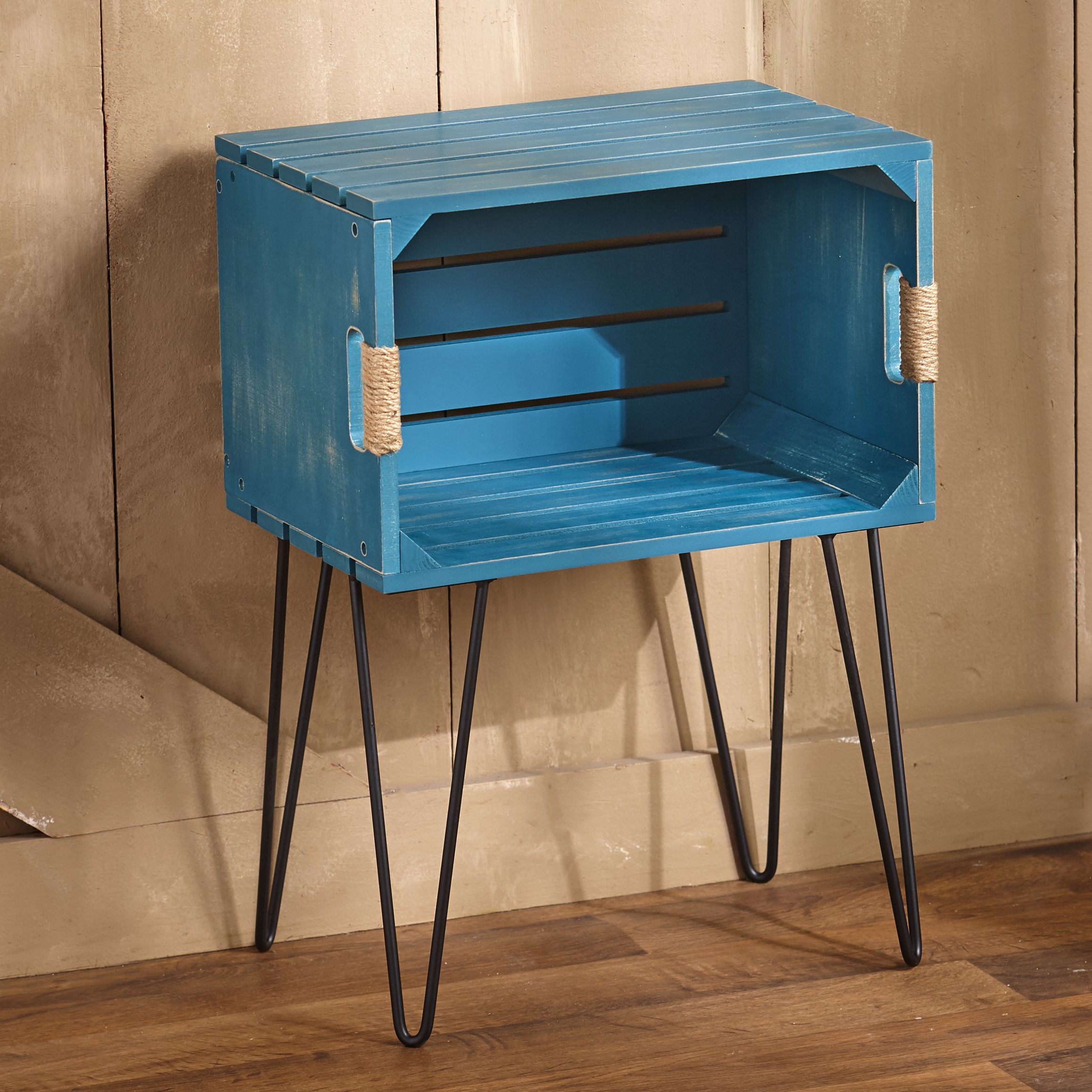 Rustic Wooden Crate End Table with Jute Wrapped Handles eBay