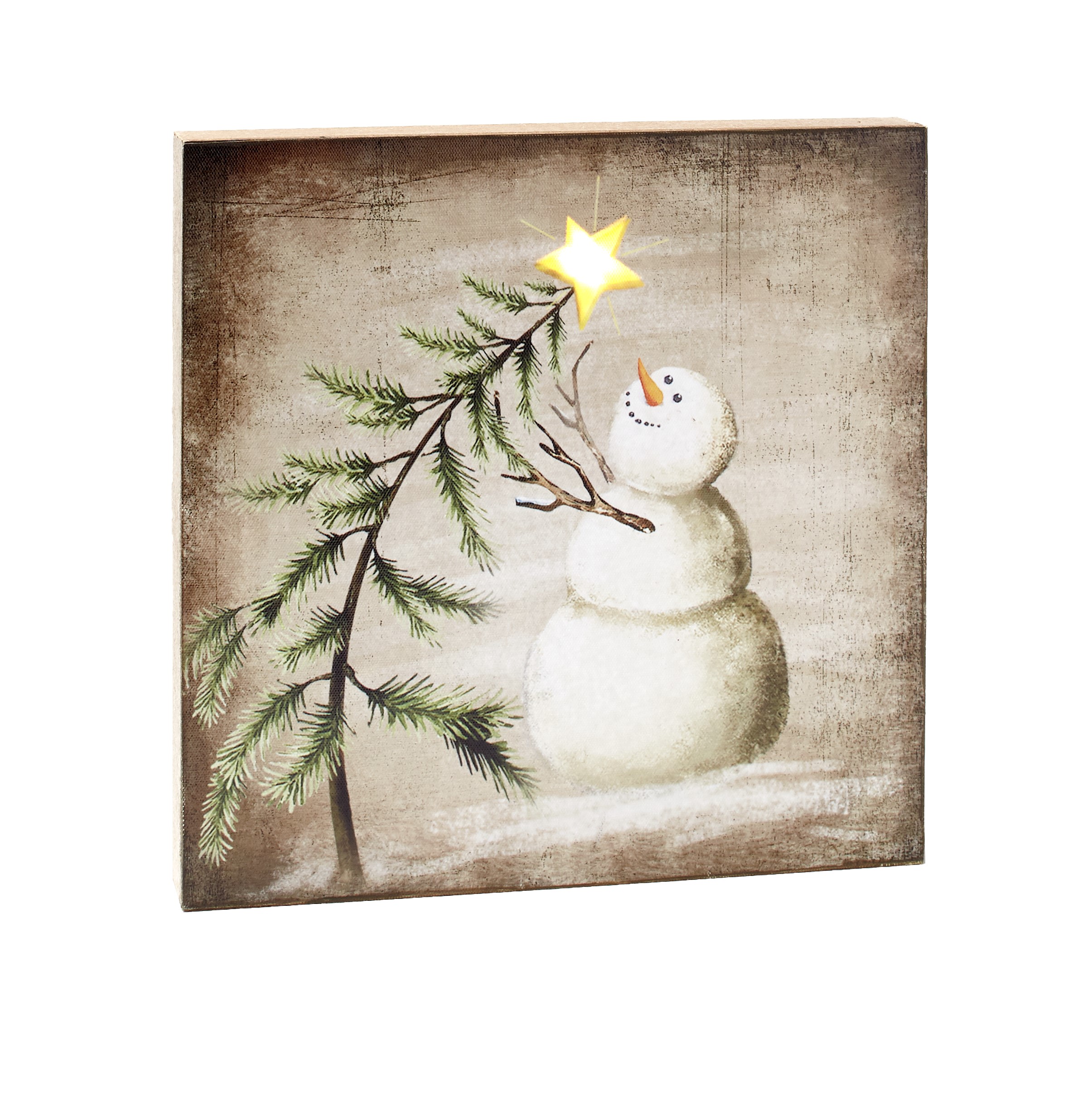 Lighted Winter Holiday Canvas Wall Art With Snowman Wishing On A Star Ebay