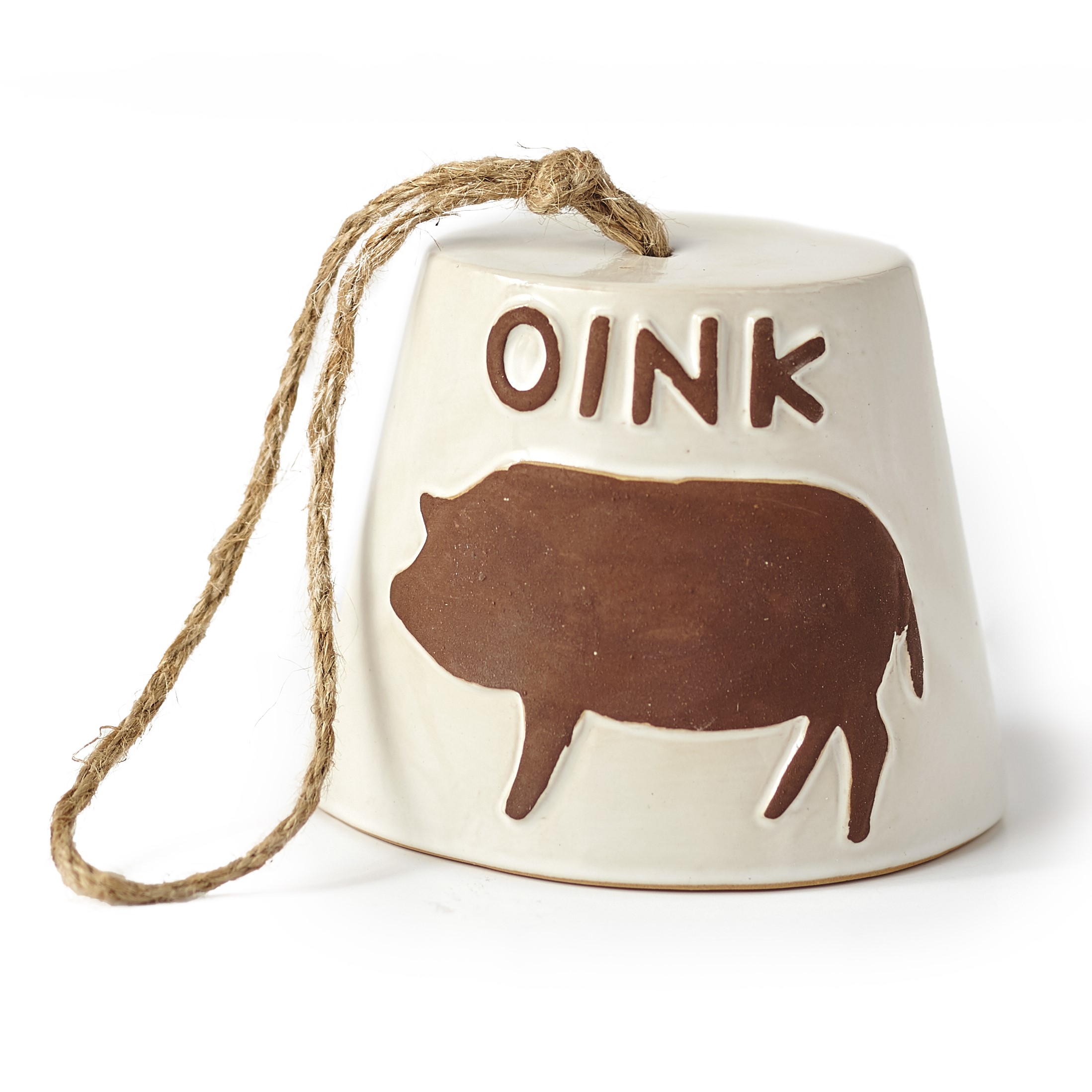 Ceramic Country Cowbell With Pig Design Farmhouse Shelf Table