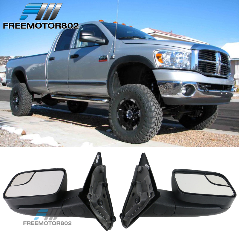 Fits 02-08 Ram 1500 02-09 Ram 2500 3500 Side View Towing Mirrors Manual Black