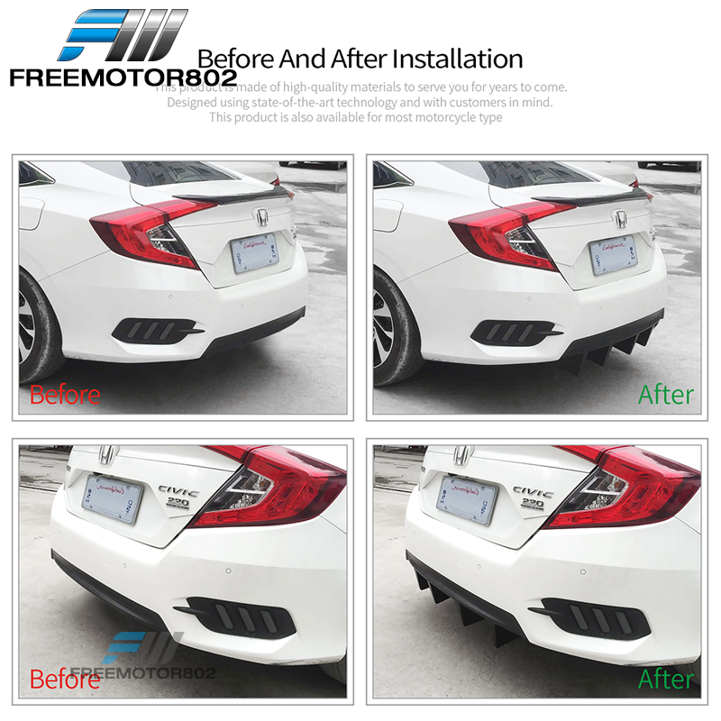 Universal Fit Rear Bumper Lip Lower Diffuser Shark Fins Black 4PCS ABS