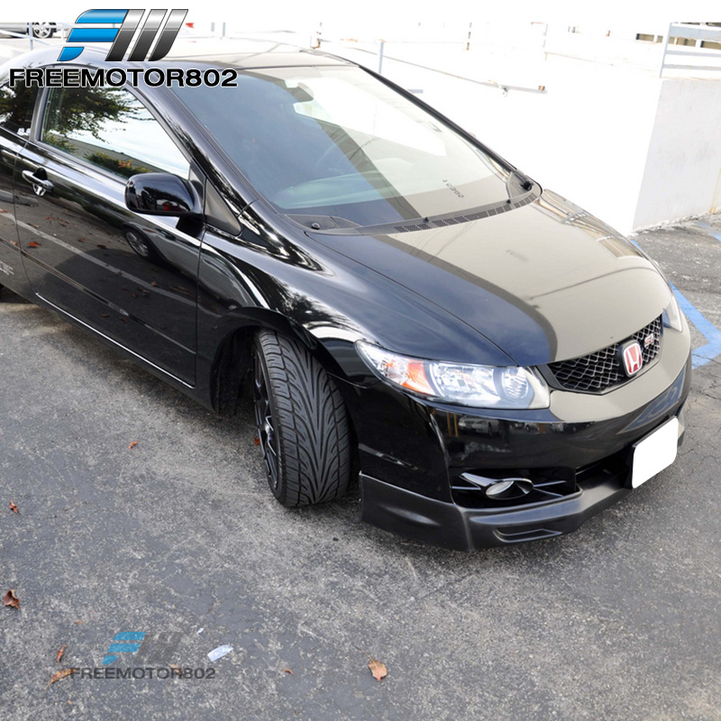 Mugen Style Front Bumper Lip Spoiler For 2009-2011 Honda Civic 4-Door Sedan - Black Polyurethane