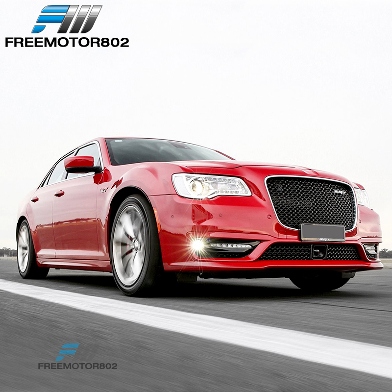 Front Hood Mesh Grille For 2015-2023 Chrysler 300 - Unpainted Black ABS, Aggressive Style
