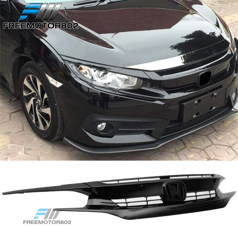 Fits 16-21 Honda Civic Gloss Black ABS Front Bumper Mesh