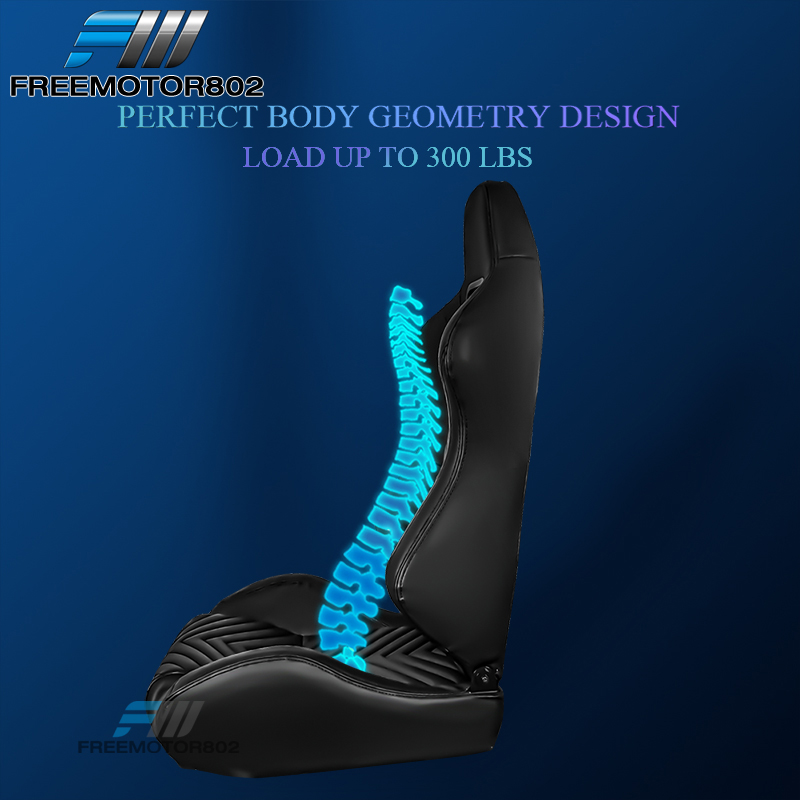 Pair Of Adjustable Universal Racing Bucket Seats – Black PU Leather With 2 Dual Sliders
