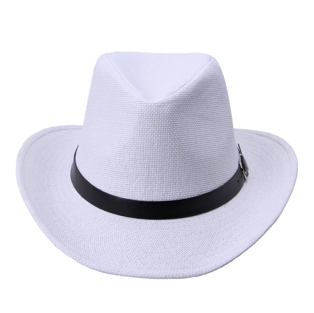 Straw Cowboy Wide Brim Mens Ladies Gangster Fedora Trilby Sun Hat White ...