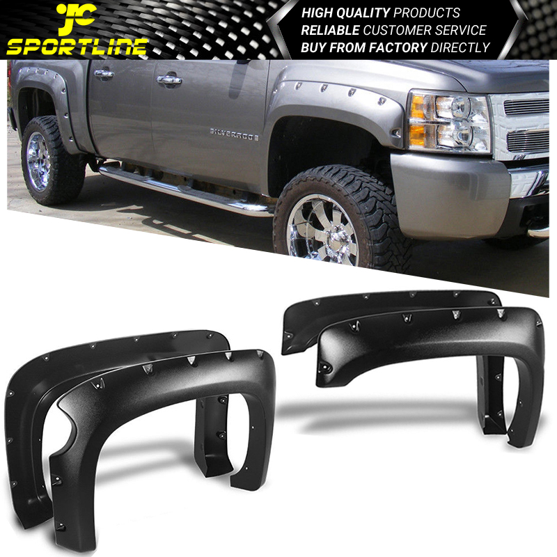 Fits 07-14 Chevy Silverado Pocket Rivet Style Fender Flares ABS Textured