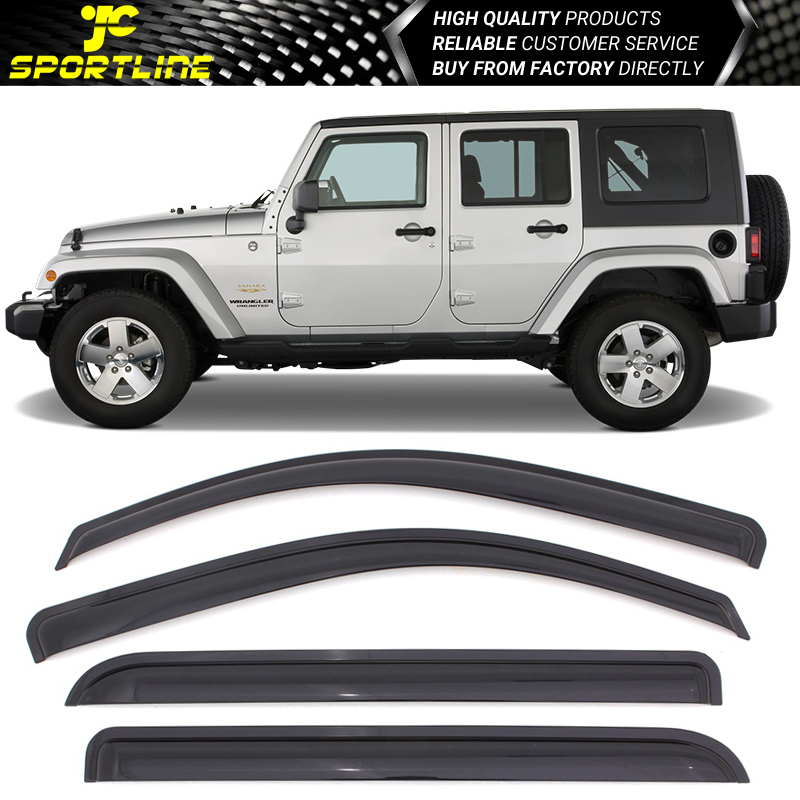 Ash Grey Outside Mount JDM Vent Visors Deflector 4pcs For Jeep Wrangler 07-16