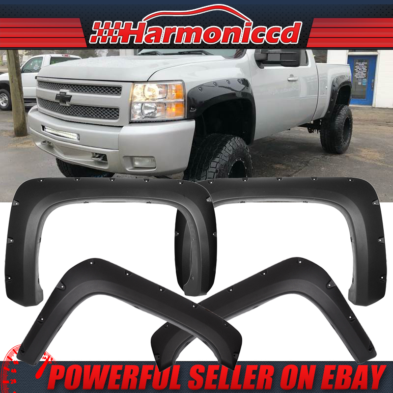 Fits 07-14 Chevy Silverado Pocket Rivet Style Fender Flares ABS Textured