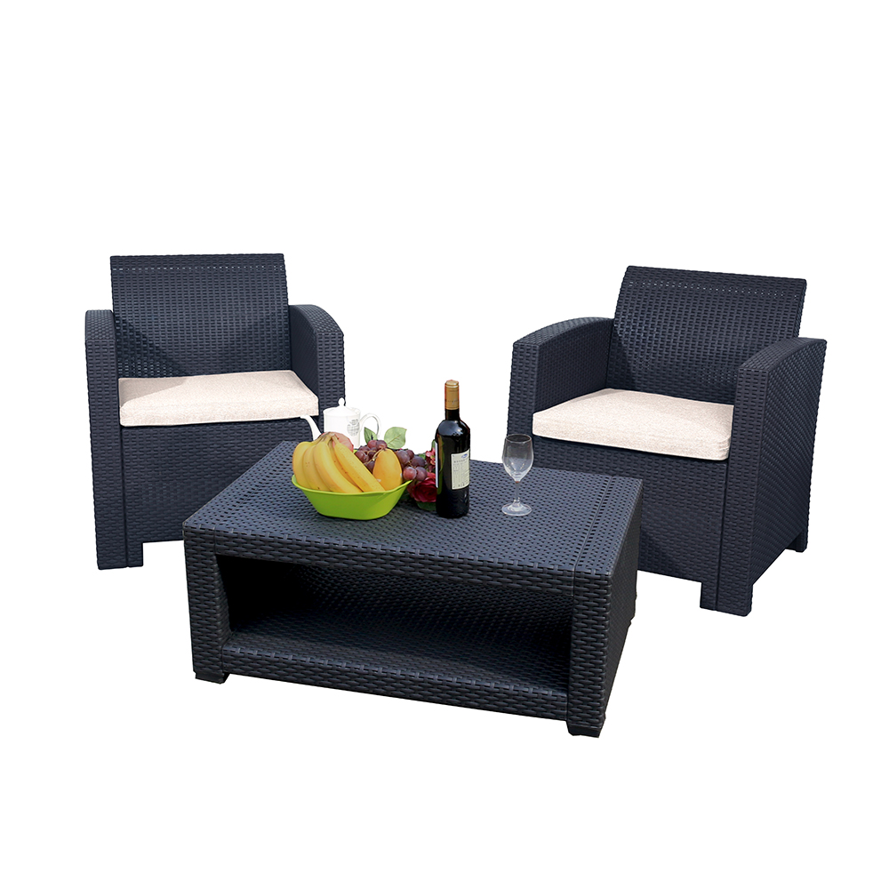 Details About Marbella 2 Seat Rattan Armchair Outdoor Garden Set Coffee Table Graphite Cream