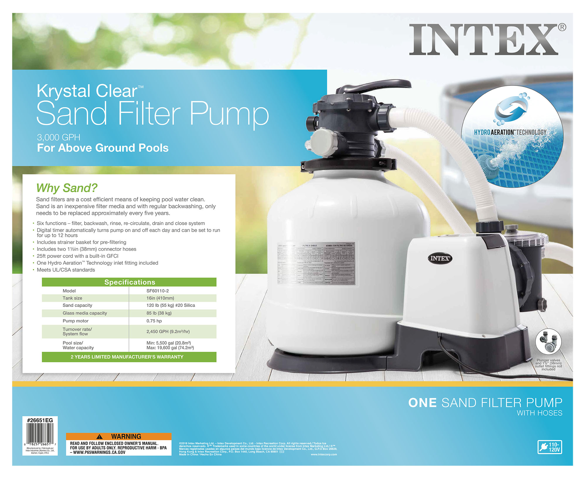 Intex Krystal Clear 3000 GPH Above Ground Swimming Pool Sand Filter Pump 26651EG eBay