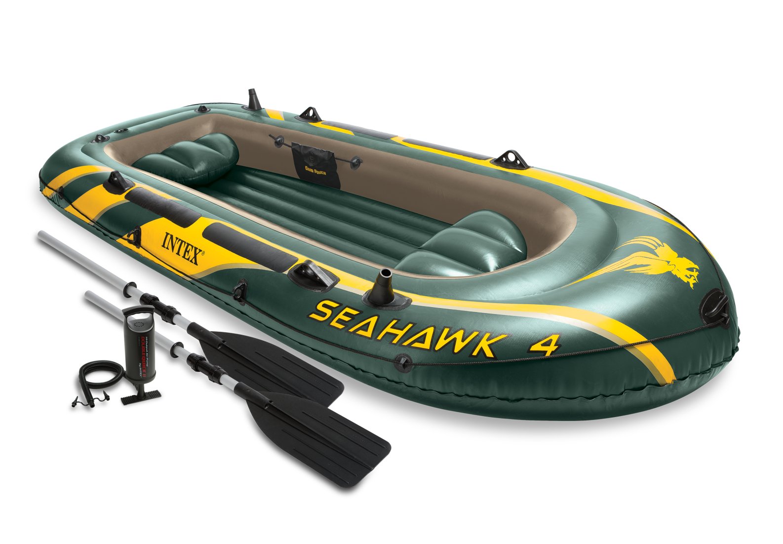 Intex Seahawk 4 Inflatable Raft River Lake Dinghy Boat, Pump & Oars Set