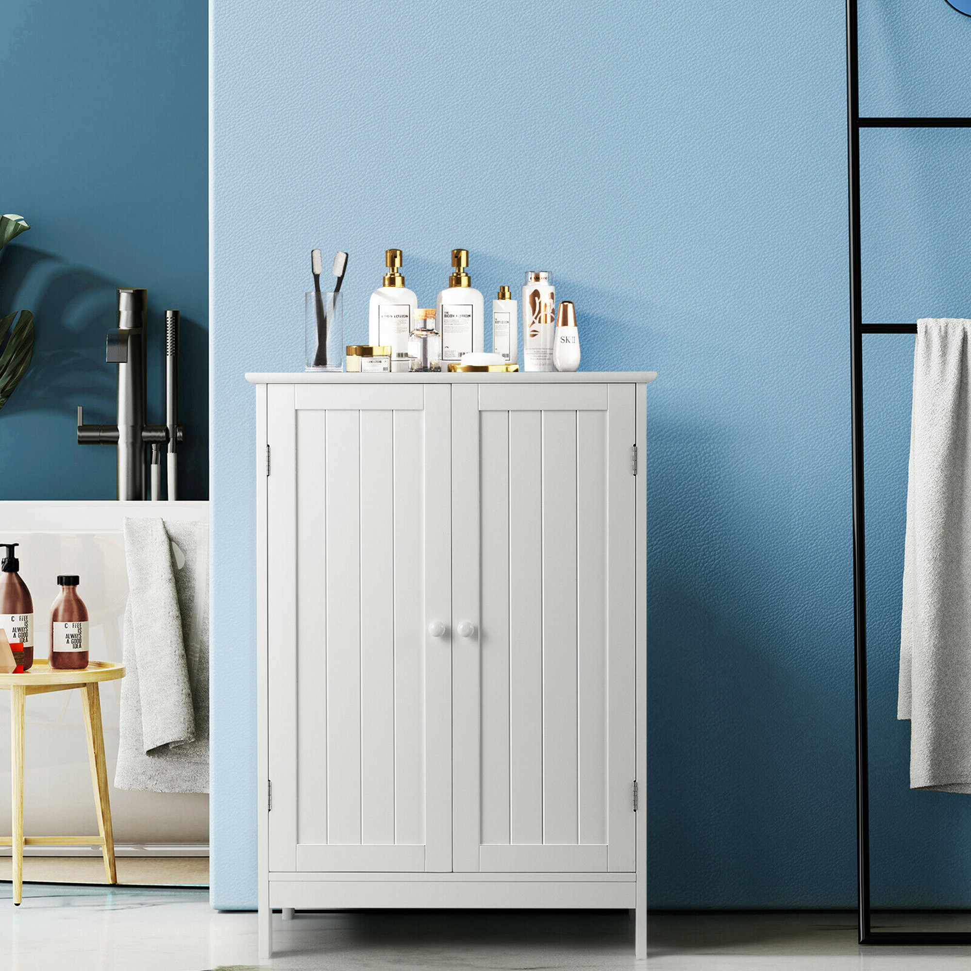 Bathroom Floor Storage Cabinet Double Door Kitchen Cupboard Shoe Cabinet White