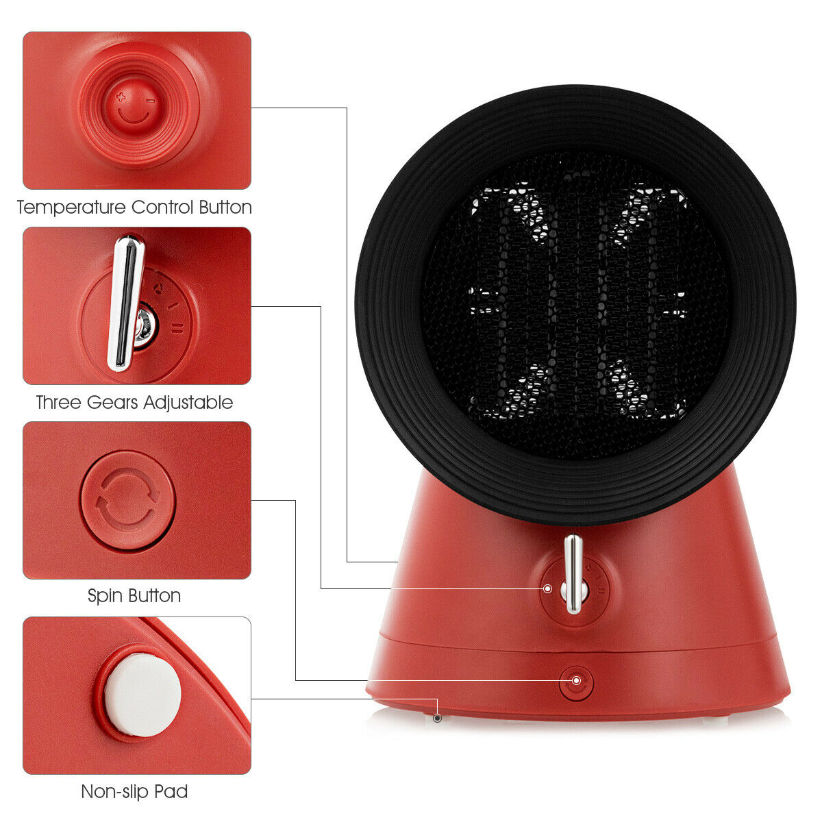 1500W Portable PTC Ceramic Space Heater Mini Electric Desktop Heating Fan Red - Picture 8 of 9