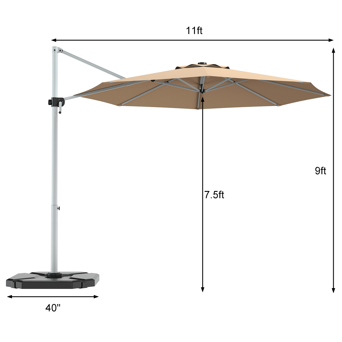 11Ft Patio Offset Hanging Cantilever Umbrella 360 Degree Tilt Beige - Picture 2 of 10