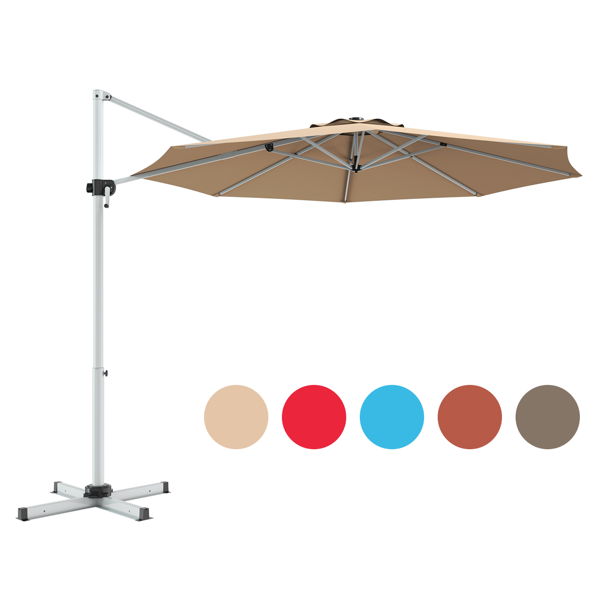 11Ft Patio Offset Hanging Cantilever Umbrella 360 Degree Tilt Beige - Picture 3 of 10