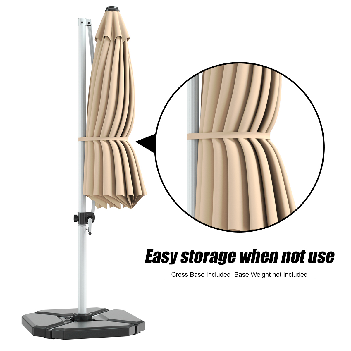 11Ft Patio Offset Hanging Cantilever Umbrella 360 Degree Tilt Beige - Picture 5 of 10