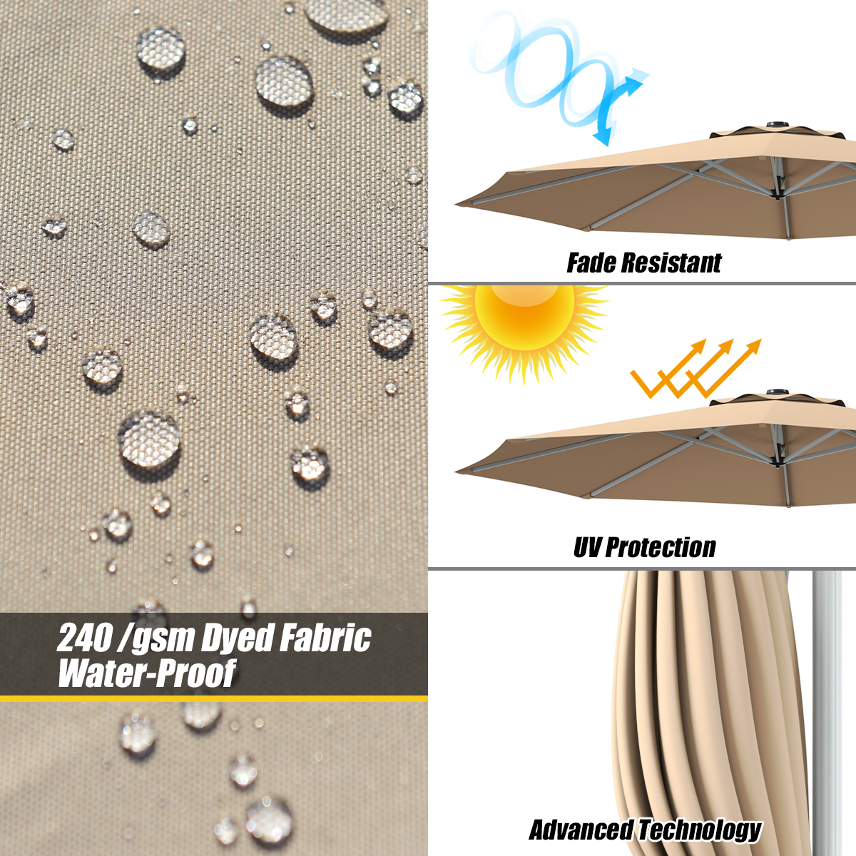 11Ft Patio Offset Hanging Cantilever Umbrella 360 Degree Tilt Beige - Picture 7 of 10