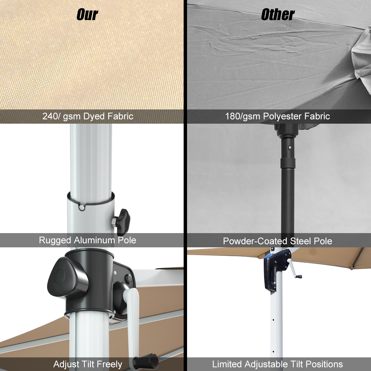 11Ft Patio Offset Hanging Cantilever Umbrella 360 Degree Tilt Beige - Picture 9 of 10