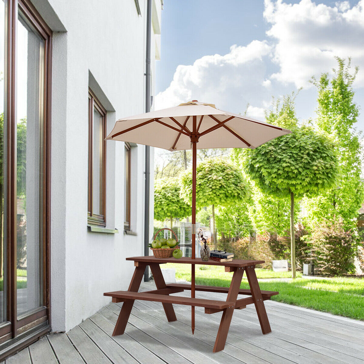 installers set up patio umbrella 10 Foot Offset Cantilever With Sandbag Base Included To 80 Lbs For Backyard Garden And Pool Beige Value Packed Upgraded Thickened or move the umbrella as the mood strikes for an easy Umbrella Holder Bench Parasol Patio