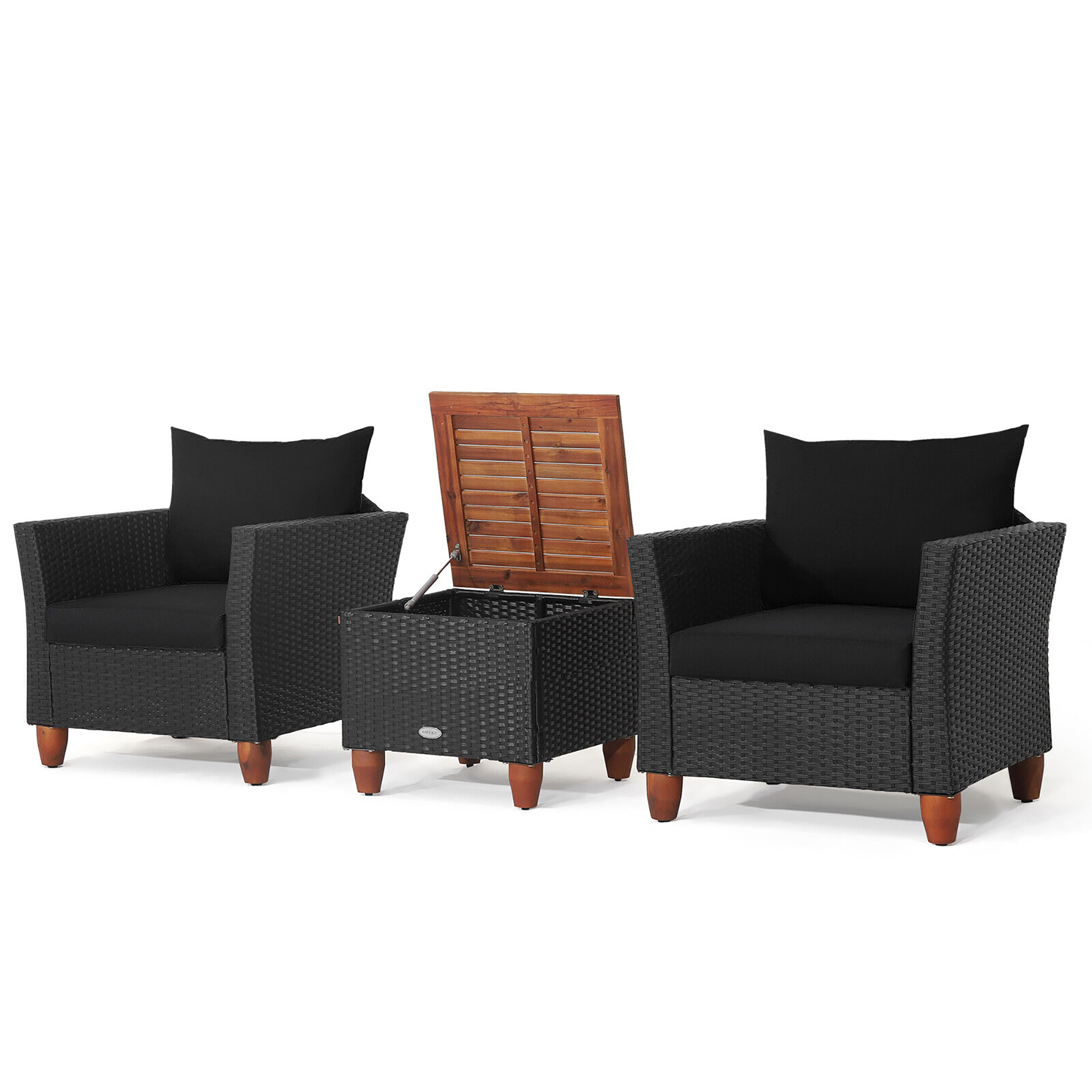 Topbuy 3PCS Patio Rattan Conversation Set Outdoor Furniture Set w/ Cushions