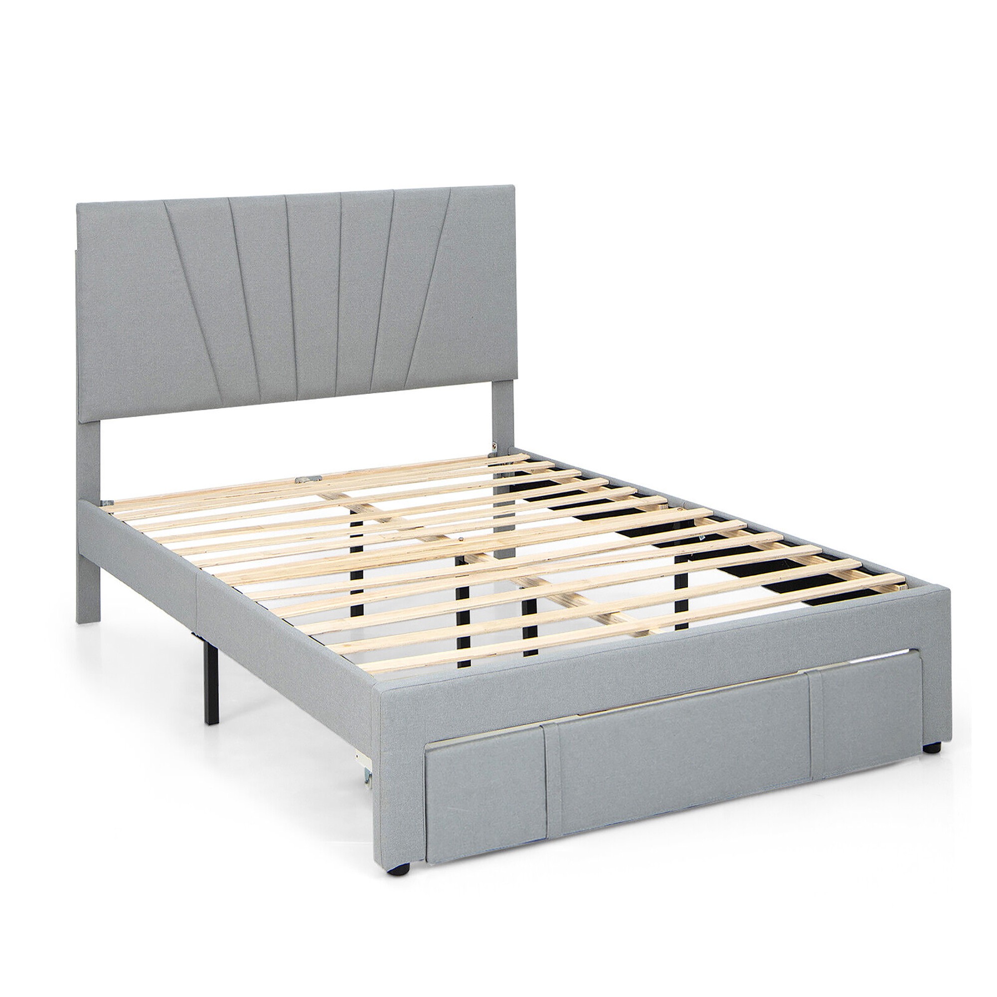 Topbuy Full/Queen Upholstered Bed Frame Platform Bed with Drawer & Adjustable