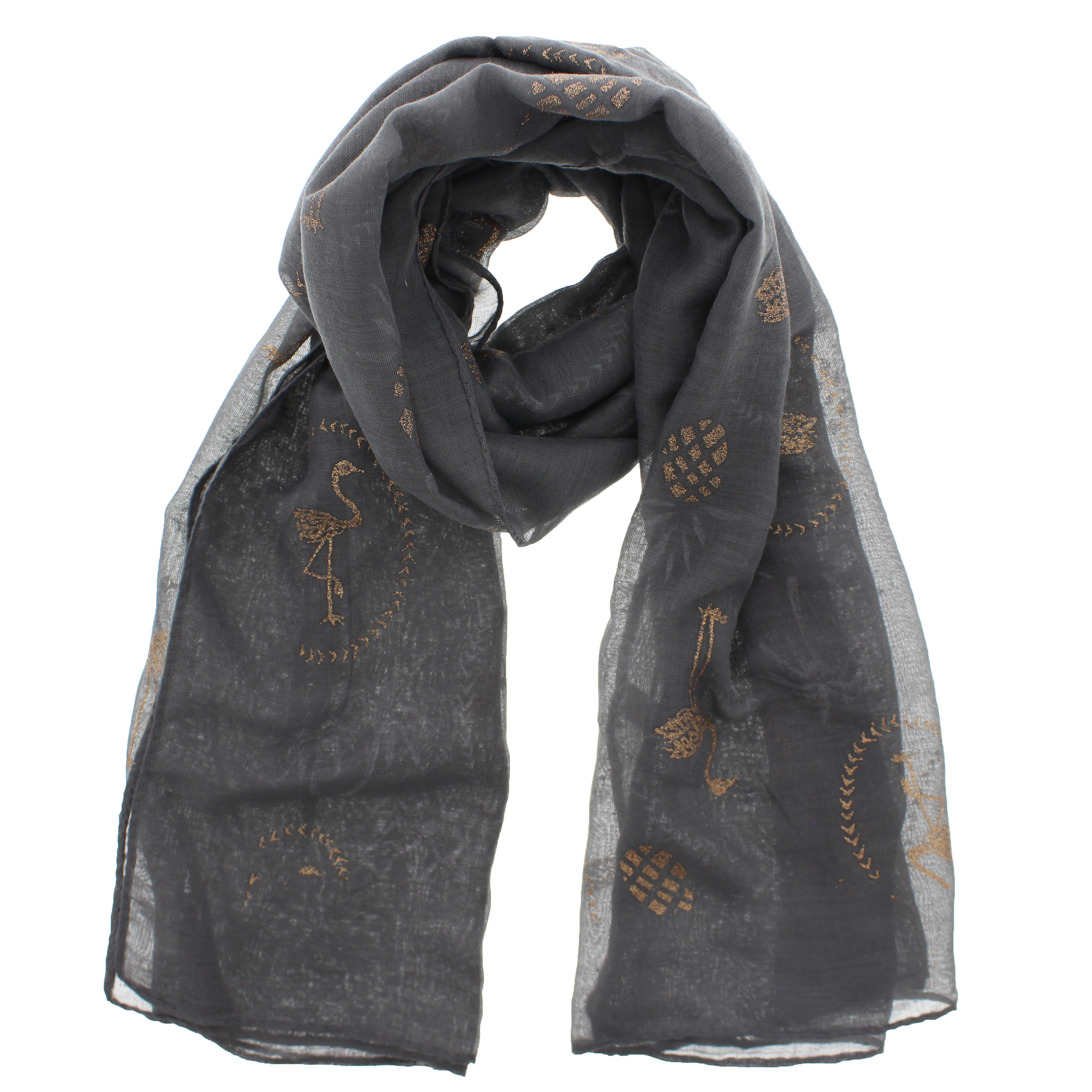 Women Ladies Scarf with Gold Glitter Flamingo /& Pineapple Print