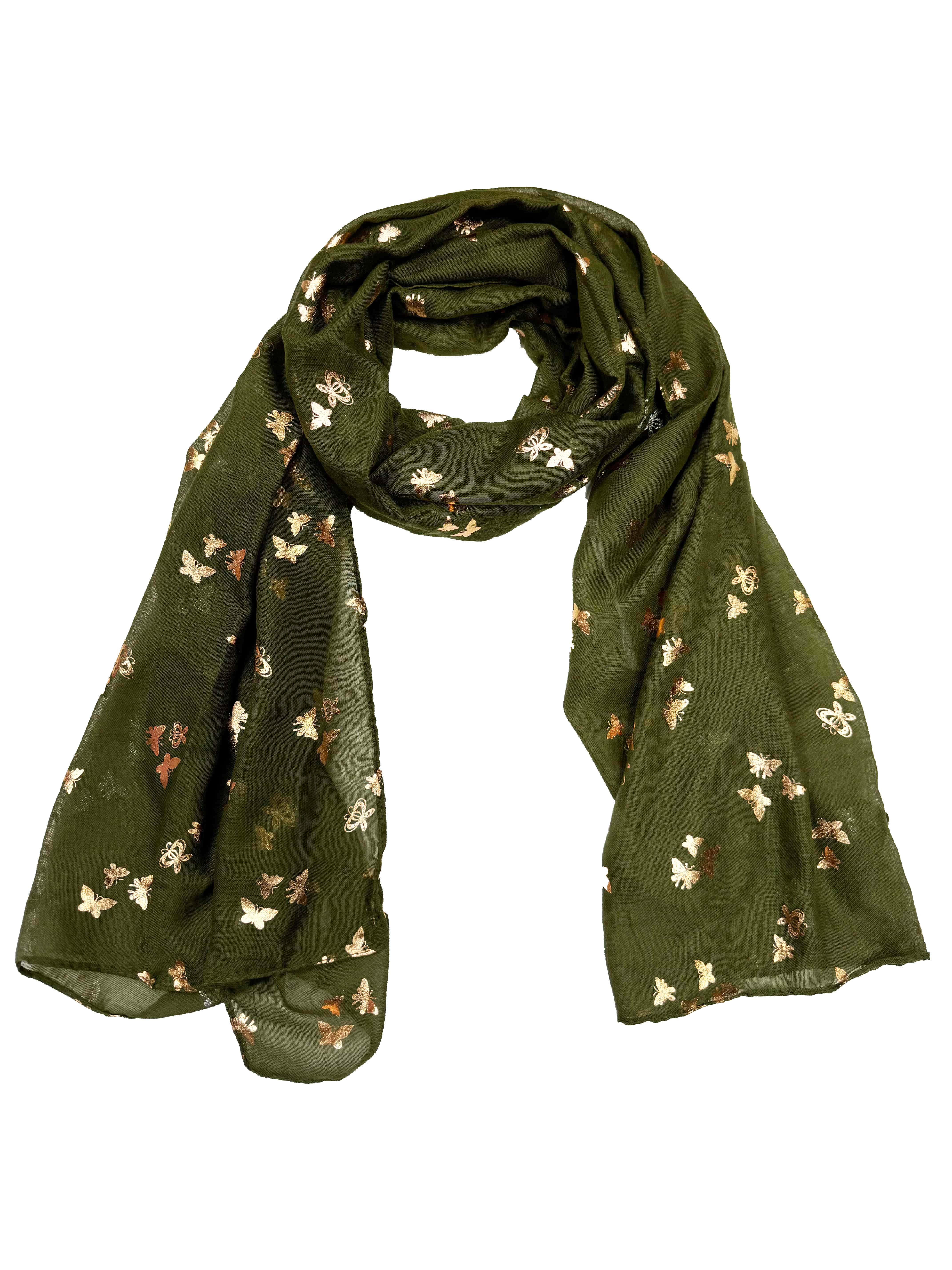 Damen/Damen Gold Folie Metallic Glitzer kleine Schmetterlinge Print Schal - Bild 9 von 22