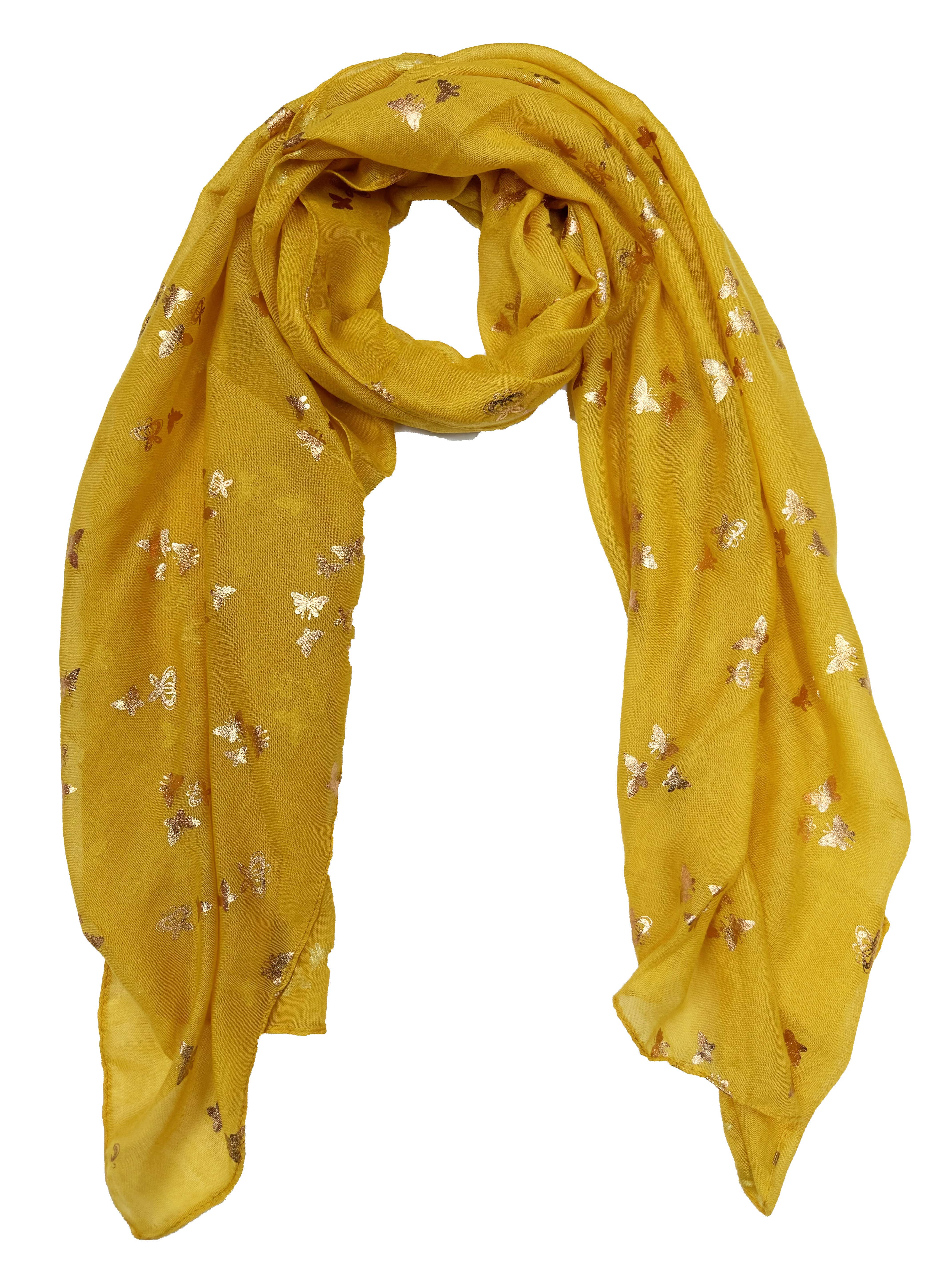 Damen/Damen Gold Folie Metallic Glitzer kleine Schmetterlinge Print Schal - Bild 13 von 22