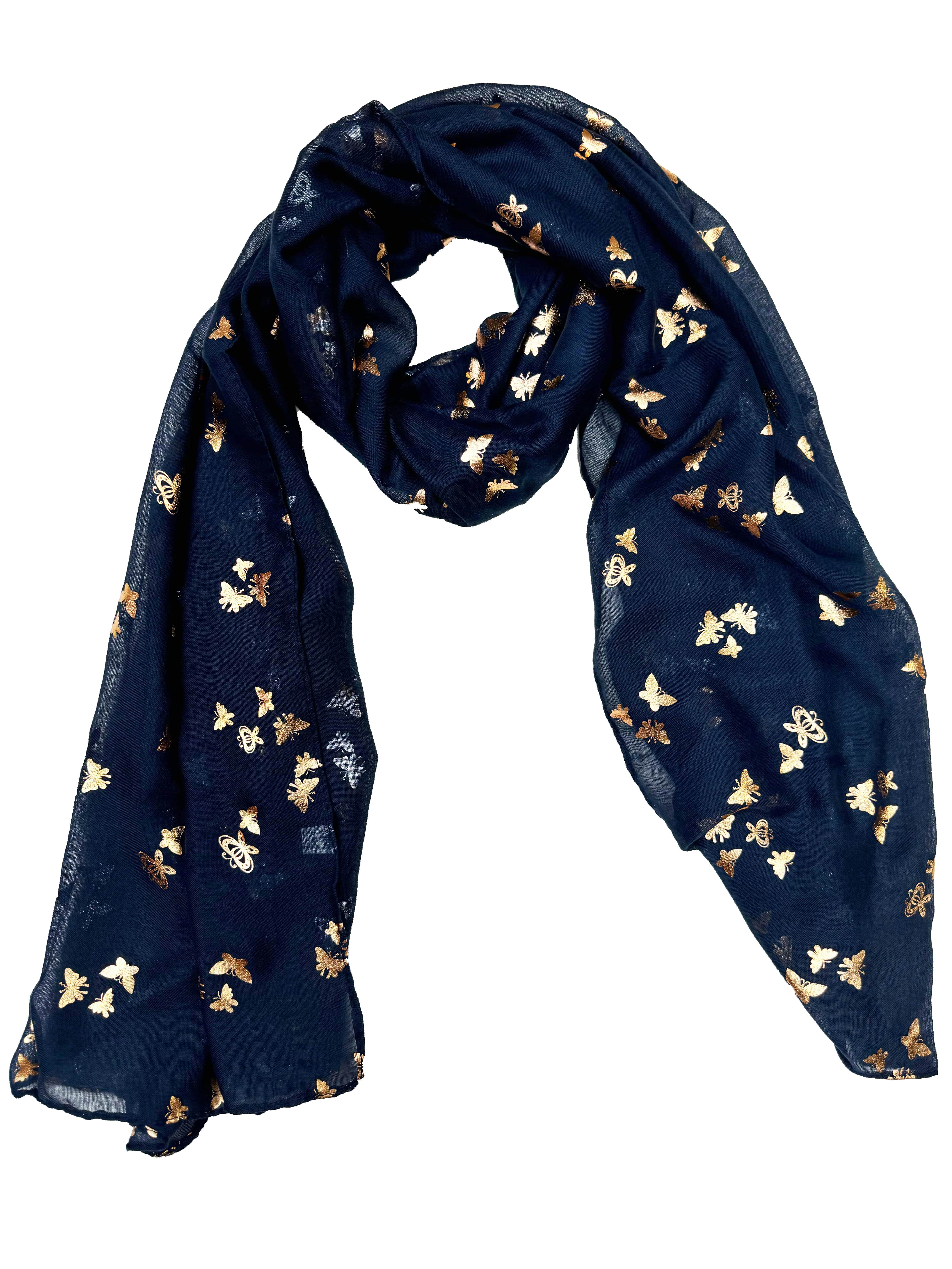 Damen/Damen Gold Folie Metallic Glitzer kleine Schmetterlinge Print Schal - Bild 15 von 22